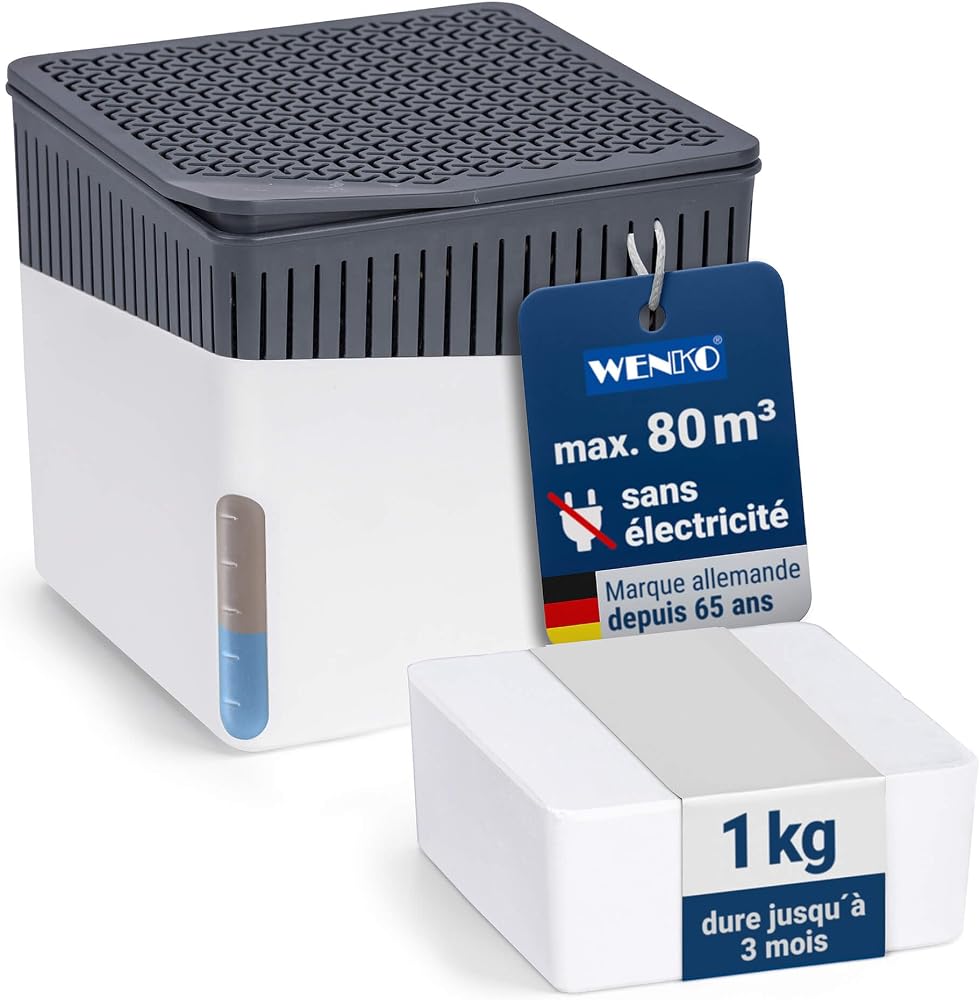 Absorbeur d’humidité WENKO Cube avec bloc de chlorure de calcium de 1000 g
